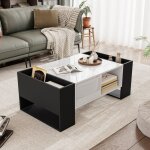 Fairwhale - table basse design 105cm noir & blanc, brillant, 1 tiroir + 4 espaces ouverts, salon contemporain ...