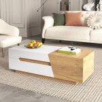 Fairwhale - table basse extensible avec tiroirs, texture bloc de couleur, table salon design et fonctionnelle, ...