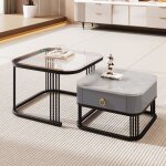 Fairwhale - table basse moderne 2 - en - 1 - structure empilable noire - plateau verre et finition brillante ... Fairwhale - table basse moderne 2 - en - 1 - structure empilable noire - plateau verre et finition brillante ...