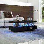Fairwhale - table basse noire brillante 95x50x42cm avec 4 plateaux verre, 2 tiroirs et 2 compartiments ... Fairwhale - table basse noire brillante 95x50x42cm avec 4 plateaux verre, 2 tiroirs et 2 compartiments ...