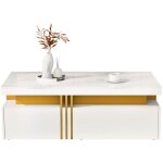 Fairwhale - table basse rectangulaire moderne 2 tiroirs - plateau mod�le de marbre brillant - bois - ...