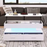 Fairwhale - table basse r�glable hydraulique 100x50x44cm - led bluetooth - 2 tiroirs + rangement - blanche ...