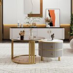 Fairwhale - table basse ronde 2 - en - 1 (70x70x45cm + 50x50x40cm) avec plateaux brillant / verre et ... Fairwhale - table basse ronde 2 - en - 1 (70x70x45cm + 50x50x40cm) avec plateaux brillant / verre et ...