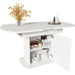 Fairwhale - table extensible ovale 110 - 130cm - minimaliste avec rangement - poign�e blanche / argent ...
