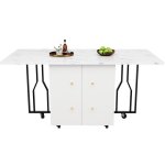 Fairwhale - table extensible pliante marbre portable 6 roulettes verrouillables - pieds noirs - grand ... Fairwhale - table extensible pliante marbre portable 6 roulettes verrouillables - pieds noirs - grand ...