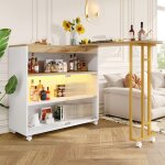 Table haute extensible rotative avec rangement & led - blanc & or - idéale bar / bistro Table haute extensible rotative avec rangement & led - blanc & or - idéale bar / bistro