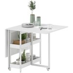 Fairwhale - table � manger pliante 133. 4x80x75cm (blanche) - 2 �tag�res, mobile, pour 2 - 4 personnes ...