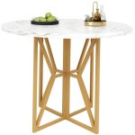 Fairwhale - table ronde salle � manger 80cm - plateau marbre mdf & pieds dor�s - pour 4 - 6 pers - salon ...