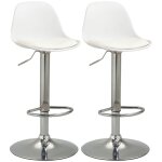 Fairwhale - tabouret de bar pivotant avec dossier réglable - set 2 simili cuir blanc & acier - 120kg ... Fairwhale - tabouret de bar pivotant avec dossier réglable - set 2 simili cuir blanc & acier - 120kg ...