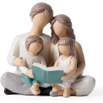 Famille de 4 figurines de livre de lecture peintes � la main en r�sine pour parents ou filles et fils, ...