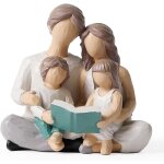 Famille de 4 figurines de livre de lecture peintes  la main en rsine pour parents ou filles et fils, ...