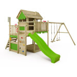 Fatmoose mightymansion move cabane sur pilotis avec toboggan et balan�oire en vert clair