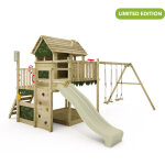 Fatmoose mightymansion move cabane sur pilotis avec toboggan et balan�oire en vert sauge