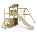 Tour de jeux portique d'escalade fruityforest avec balanoire et toboggan, tour d'escalade avec bac  ...