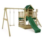 Tour de jeux portique d'escalade jazzyjungle avec balanoire et toboggan, cabane de jeu avec bac  sable, ...