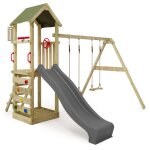 Tour de jeux portique d'escalade kiwikey avec balanoire et toboggan, tour d'escalade avec bac  sable, ...
