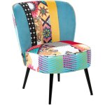 Fauteuil d'appoint moderne en tissu patchwork sans accoudoirs meuble de salon bleu voss