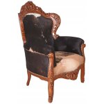 Fauteuil baroque en cuir de vachette vritable et cadre sculpt