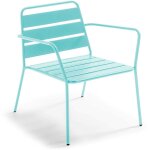 Oviala - fauteuil bas de jardin en métal bleu turquoise - palavas Oviala - fauteuil bas de jardin en métal bleu turquoise - palavas