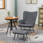 Fauteuil � bascule avec 1 repose - pieds structure en m�tal et base en bois rev�tement en polyester gris ...