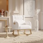 Fauteuil � bascule avec 2 poches lat�rales, rocking chair dossier inclin�, pieds en bois massif, tissu ...