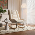 Fauteuil � bascule 75 cm ? dossier r�glable en angle ? cadre m�tal et pieds bois ? rembourrage en tissu ...