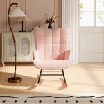 Fauteuil � bascule 75x68x92cm , chaise � bascule en velours teddy avec pieds en bois massif, pour salon, ...