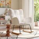 Fauteuil à bascule, avec accoudoirs, sherpa, pieds courbés en bois massif, structure en métal, style ... Fauteuil à bascule, avec accoudoirs, sherpa, pieds courbés en bois massif, structure en métal, style ...