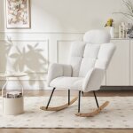 Fauteuil  bascule, avec appui - tte et accoudoirs, tissu ours en peluche, ergonomique, style scandinave, ...