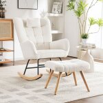 Okwish - fauteuil à bascule blanc avec repose - pieds, chaise berçante pour salon et chambre, 93x65x92 ... Okwish - fauteuil à bascule blanc avec repose - pieds, chaise berçante pour salon et chambre, 93x65x92 ...