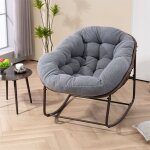 Fauteuil � bascule ? chaise en rotin extra large en forme d'?uf avec coussin �pais en velours, style ...