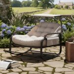 Fauteuil � bascule, chaise � bascule surdimensionn�e en rotin, avec auvent r�glable, coussin �pais et ...