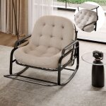 Fauteuil à bascule, chaise à bascule surdimensionnée en rotin, avec auvent réglable, coussin épais et ... Fauteuil à bascule, chaise à bascule surdimensionnée en rotin, avec auvent réglable, coussin épais et ...