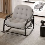 Fauteuil à bascule, chaise à bascule surdimensionnée en rotin, avec auvent réglable, coussin épais et ... Fauteuil à bascule, chaise à bascule surdimensionnée en rotin, avec auvent réglable, coussin épais et ...