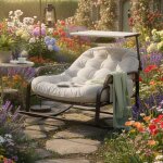 Fauteuil � bascule, chaise � bascule xxl en rotin avec toit r�glable, coussin �pais et confortable, style ...