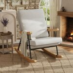 Fauteuil � bascule confortable en lin - fauteuil rocking chair - avec accoudoirs et pieds en bois massif ...