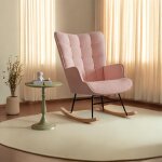 Fauteuil à bascule confortable en tissu, avec accoudoirs et dossier capitonné, pieds en bois massif, ... Fauteuil à bascule confortable en tissu, avec accoudoirs et dossier capitonné, pieds en bois massif, ...
