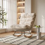 Fauteuil  bascule confortable, tissu en lin, coussin pais, pieds en bois massif, rocking chair dcontract, ...