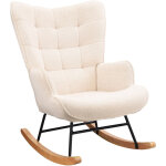 Fauteuil � bascule confortable en velours teddy ? dossier haut et accoudoirs rembourr�s ? pieds en bois ...