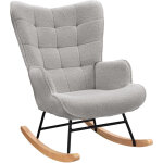 Fauteuil � bascule confortable en velours teddy ? dossier haut et accoudoirs rembourr�s ? pieds en bois ...