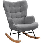 Fauteuil � bascule confortable en velours teddy ? dossier haut et accoudoirs rembourr�s ? pieds en bois ...