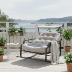 Fauteuil � bascule ext�rieur, rocking chair jardin, chaise a bascule avec auvent, coussi �pais, dossier ...
