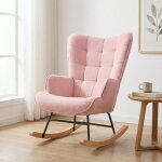 Rocking chair 68x75x92cm, fauteuil � bascule en laine boucl�e teddy, chaise de relaxation avec dossier ...