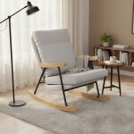 Fauteuil � bascule en lin, style scandinave rocking chair, avec accoudoirs, pieds en bois et structure ...