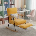 Fauteuil � bascule en lin, style scandinave rocking chair, avec accoudoirs, repose - pieds coulissant, ...