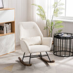 Fauteuil  bascule mdival velours avec coussin lombaire, chaise berante confortable, chaise avec pieds ...