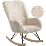 Fauteuil � bascule moderne en tissu fausse fourrure pieds en bois meuble chambre enfant beige clair akra ...