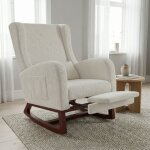 Fauteuil � bascule avec repose - pieds r�tractable, 99x64x67cm, rocking chair de salon avec poches lat�rales, ...