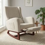 Fauteuil � bascule avec repose - pieds r�tractable, 99x64x67cm, rocking chair de salon avec poches lat�rales, ...