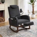 Fauteuil  bascule avec repose - pieds rtractable, chaise longue, support pour tlphone, velours ctel, ...